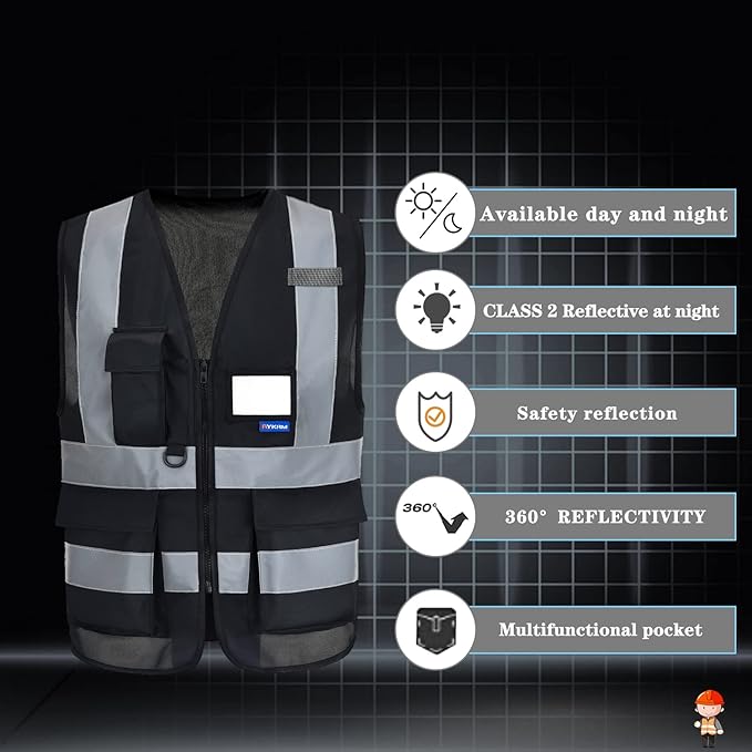 A-SAFETY High Visibility Vest construction vest black
