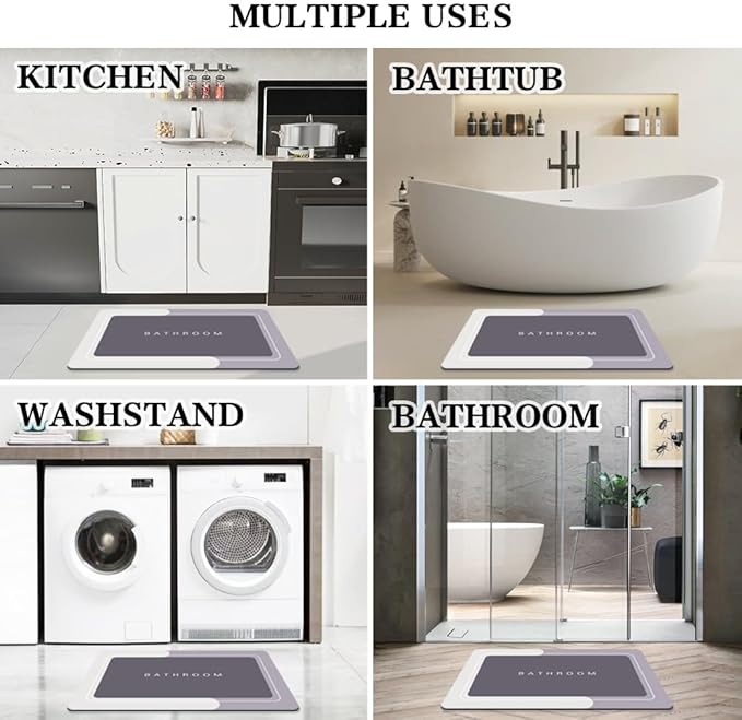 Bath Mat Rugs Non Slip Quick Dry Super Absorbent Rubber Bath Mats Fit Under Door, Bathroom Rugs Shower Mat for Bathroom, Bathtub, Shower and Sink (Rectangle Grey, 17"x35")
