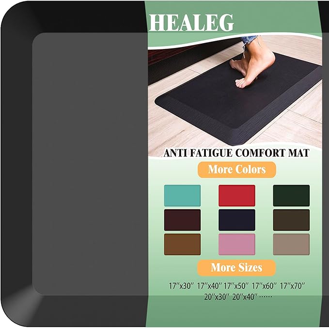 1" Extra Thick Anti Fatigue Floor Mat 17" W x 40" L,Kitchen Mat, Standing Desk Mat,140D Advanced PU Foam Ergonomic Comfort at Home, Office, Garage, Sink (Black)