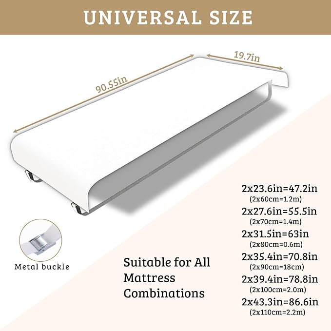 Twin to King Bed Converter, Split King Gap Filler for Adjustable Bed, Extra Long Beds Converter with Fixing Straps and Metal Button, Innovative Solution as Beds Bridge for Couples & Families