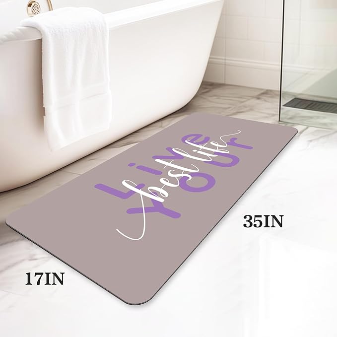 Bath Mat, Bathroom Mat Rugs Super Absorbent Shower Mats Non Slip Quick Dry Thin Rubber Mats for Bathroom Floor Fit Under Door, Shower Rug for Bathtub, Shower, Beige