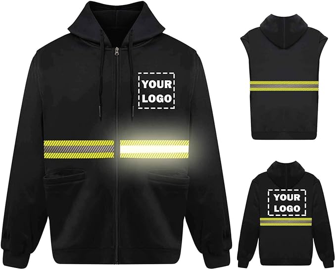 YOWESHOP High Visibility Reflective Safety Hoodie Jacket With Removable Sleeves Hi Vis Outdoor Protective Workwear Unisex