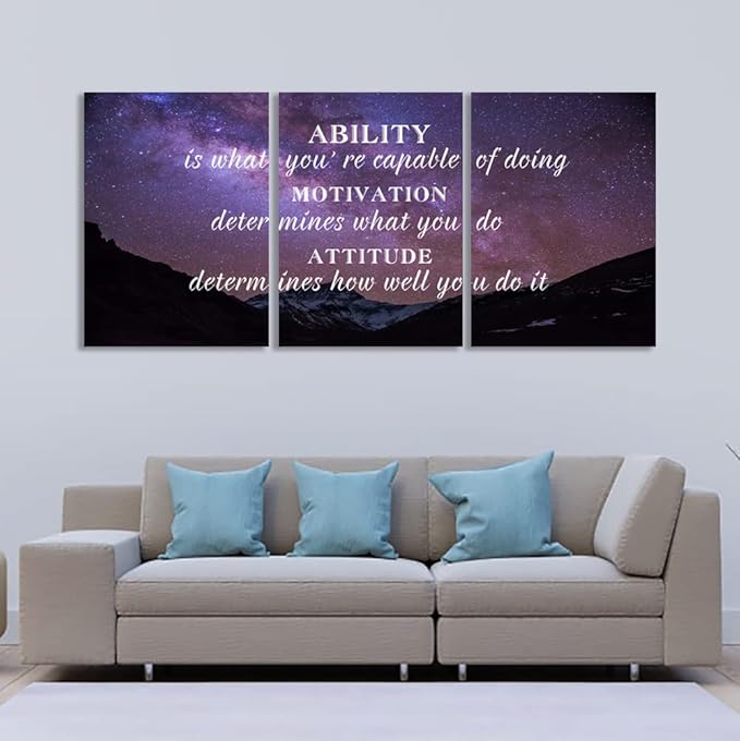 Unbruvo Motivational Wall Art Canvas Inspirational Wall Art Office Decor 3 Pieces Positive Quotes Landscape Painting Pictures Print Artwork Home Decor for Living Room Bedroom(72" Wx36 H)