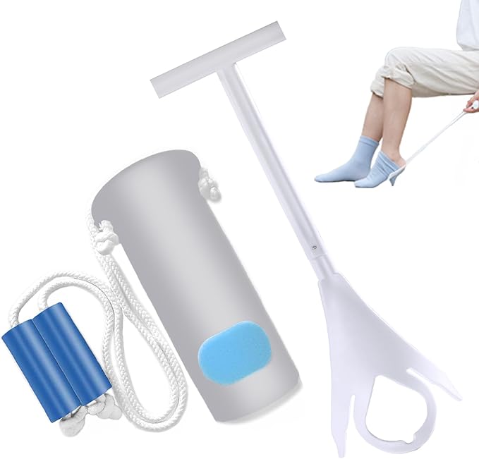 Sock Aid Kit, Sock Puller Aid Easy On and Off, Sock Assistant Device No Bending, Sock Aids for Putting On Socks and Sock Remover, Sock Helper for Seniors, Pregnant, and Limited Mobility (Grey)