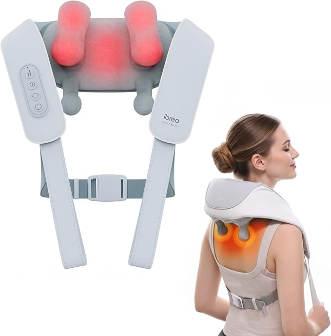 Cordless Shiatsu Neck and Back Massager with Heat, 10 Mins x 12 Uses, 3 Massage Modes & 2 Intensity Levels, 3D Kneading Deep Tissue for Pain Relief, Voice Prompt & Smart Memory, Relax for Women, Men
