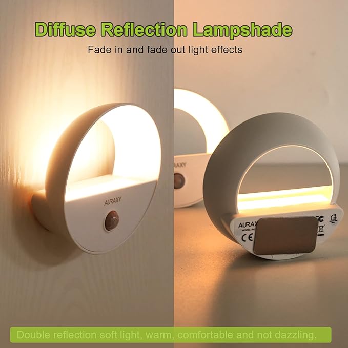Rechargeable Battery Night Light, Motion Sensor Night Light, LED Warm White Magnetic Stick-on Motion Sensored Hallway Light, with Dusk to Dawn Sensor for Stairs, Wall, Closet, Cabinet (6 Pack)