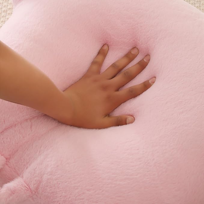 Reading Pillow for Sitting in Bed, Large Backrest Reading Pillow with Arm Rest,Back-Rest Support Cushion for Sit Up on Couch, Sofa, and Floor, Dorm Essentials (Pink Faux Fur, Standard(17"))