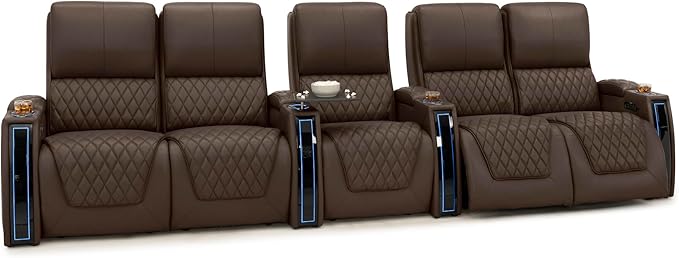Seatcraft Apex Zero-Gravity CoolZero Italian Leather Home Theater Seating, Powered Headrest, Powered Lumbar, Powered Recline, Row of 5 Dual Loveseats, Brown