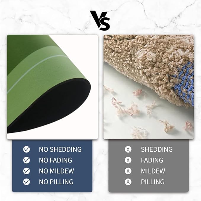 Bath Mat, Bathroom Mat Rugs Super Absorbent Shower Mats Non Slip Quick Dry Thin Rubber Mats for Bathroom Floor Fit Under Door, Shower Rug for Bathtub, Shower, Green