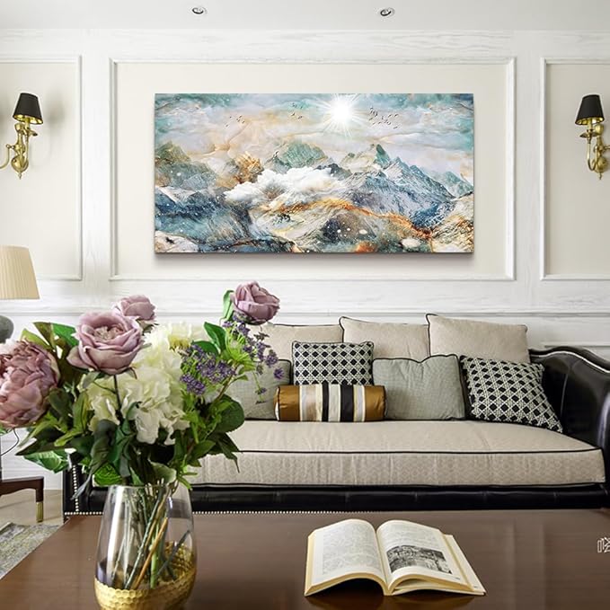 DZRWUBHS Abstract Canvas Wall Art for Living Room and Bedroom - Large Decorations for Office - Mountain Painting Framed Pictures - Farmhouse Home Decor Artwork 20"X40"