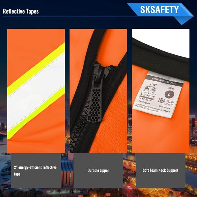 SKSAFETY 12 Pockets Professional level Safety Vest, Class 2 High Visibility Vest, ANSI/ISEA