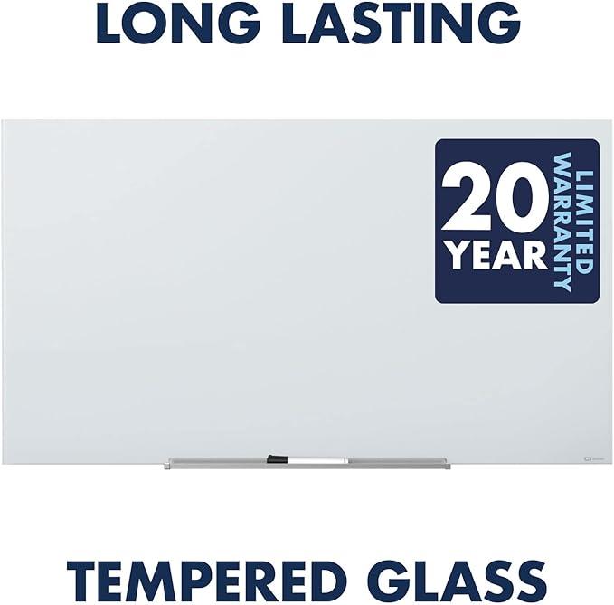 Quartet Magnetic Dry Erase Board, 48" x 36" Glass White Board for Wall, Frameless, InvisaMount, White (Q25F01IMW)