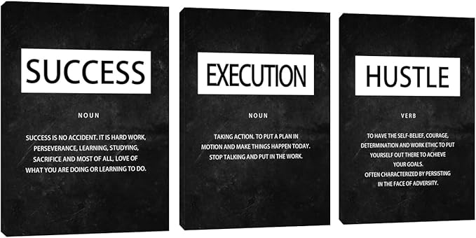 Unbruvo Motivational Canvas Wall Art - 3 Panel Inspirational Wall Decor, Hustle Success Office Decor, Hustle Success Poster for Living Room, Bedroom, Classroom(60" Wx28 H)