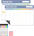 Loukin 17"x11.8" Dry Erase Calendar Set (Monthly+Weekly), Electrostatic Adsorption Whiteboard Planners, Reusable Schedule for Refrigerator, Clings to Any Shiny Surface, 6 Markers & 1 Eraser Included
