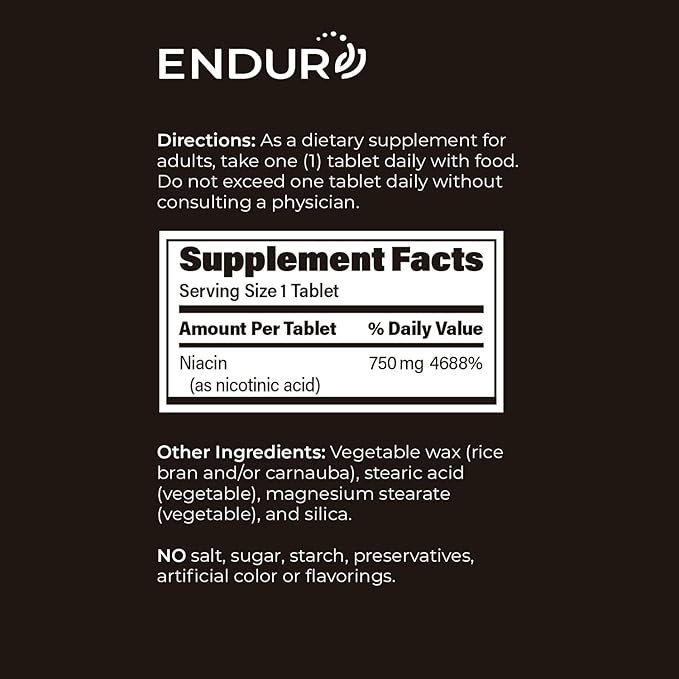 ENDUR-ACIN Niacin, Supports Heart & Circulatory Function, Extended Release Formula, Gluten Free, 750mg (60 Tablets)