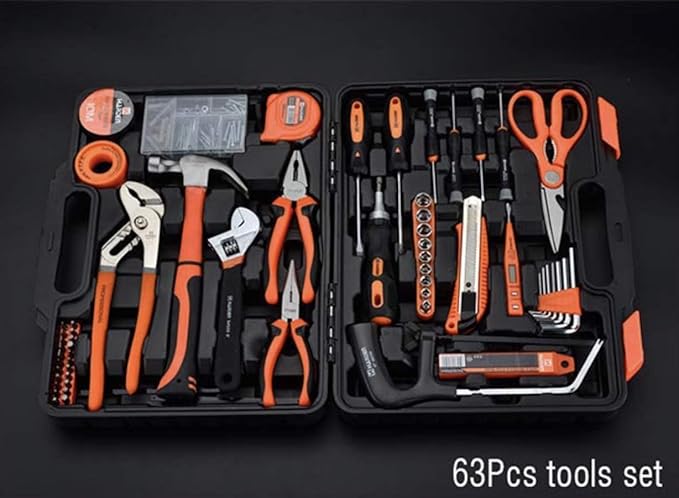 Edward Tools Harden 63 Piece Tool Set with Tool Box - Portably Handyman Tool Kit for Home, Dorm - Includes Essentials: Hammer, Screwdrivers, Wrenches, Pliers, Saw, Knife, Nails, Etc