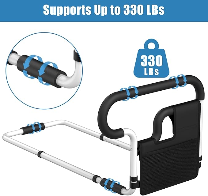 Bed Rails for Elderly Adults Safety: Adjustable Bedside Assist Bar for Seniors - Side Bed Railing Handle Support Guard - Bedrails Slides Under Mattress Fit King Size Queen Full Twin Beds