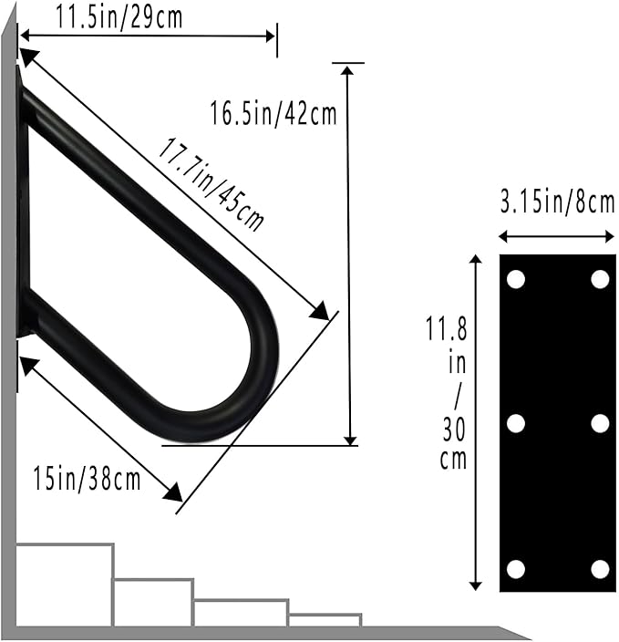 YIDELAI-U Type Stair handrail, Outdoor Step handrail, Wall Mounted Installation, Suitable for 1-2 Steps, Bathroom, Providing Convenience for Family Safety (Length 18 inches, Pipe 1.31 inches)