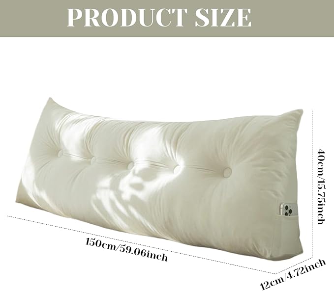 Headboard Pillow, Triangular Wedge Pillow Headboard, 59x15 Large Bolster Bed Rest Reading Bed Backrest Pearl Cotton Stuffed Positioning Support Bolster Cushion