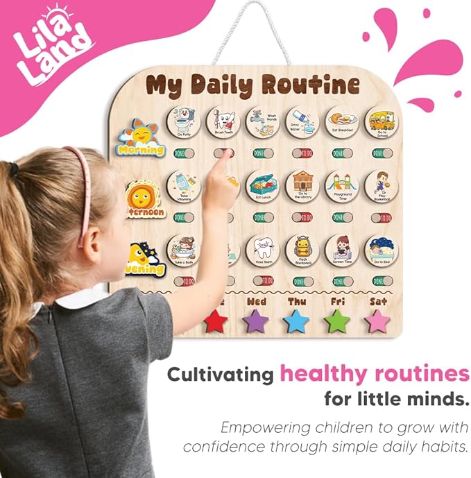Wooden Daily Routine with Stars, Chore Chart for Kids, Visual Schedule for Kids, Morning Evening Routine Chart, Preschool Routine Chart, Routine Chart for Kids