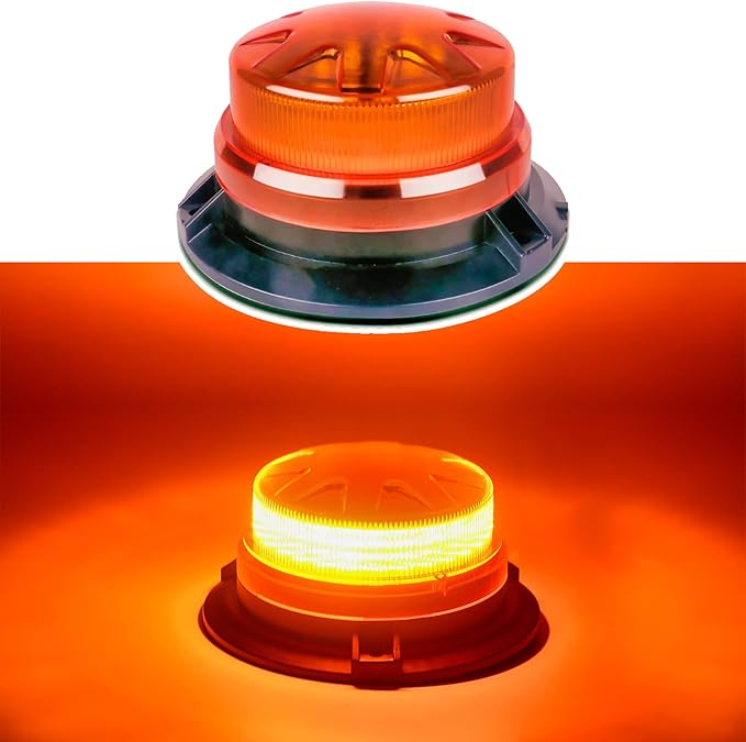 AUXMOTEC Amber Led Emergency Strobe Beacon Lights Bar with Magnetic Mount and 8 Flash Models Yellow Warning Safety Rooftop Signal Lamps Vehicles Forklift Truck Tractor Golf Car Carts (24-LED 12V-24V)