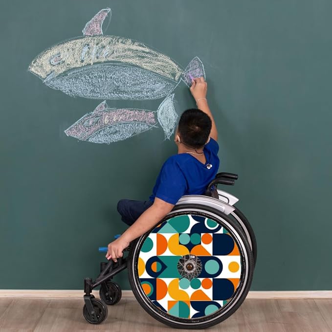 Designer Cover for Wheelchair Wheels, Enhances Aesthetics, Easy Install/Remove, Lightweight, New Matt Finish (Geometric Shapes)