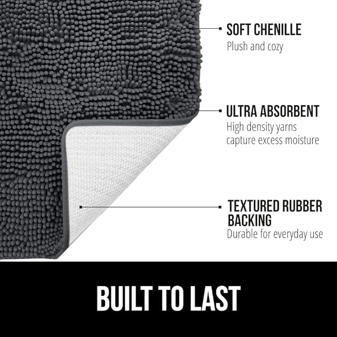 GORILLA GRIP Bathroom Rug Sets, Soft Chenille 2 Piece Area Rugs Set, Toilet Base Mat and 30x20 Carpet, Absorbent Microfiber Washable Mats Dry Quickly, Home Décor and Bath Room Accessories, Charcoal