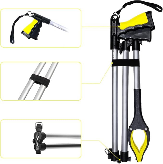 38" Extra Long Grabber Tool with 360°Rotating Anti-Slip Jaw， Lightweight Reaching Aid Reacher Tool, Arm Extension Heavy Duty Grabbers for Elderly (38 Inch - 2PCS)