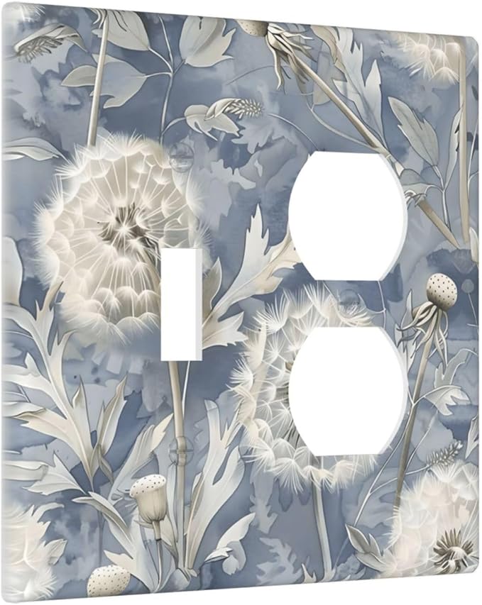Blue Dandelion Vintage Floral Boho Flower Wallplates 1 Toggle 1 Duplex Switch Plate Electrical GFCI Faceplate Decorative Light Switch Covers for Bedroom Living Room Home Decor