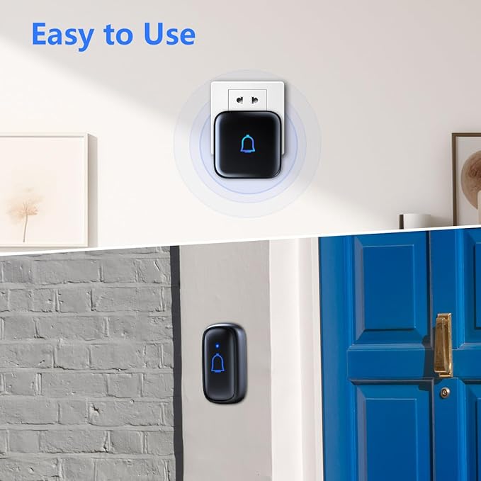 Wireless Doorbell Loud Classroom Doorbell IP66 Waterproof Doorbell 1000Ft 66 Chimes Mute Mode 115dB 7-Level Vol Electric Door Bell Ringer for Home Office Kids Room Teachers & Hearing-Impaired