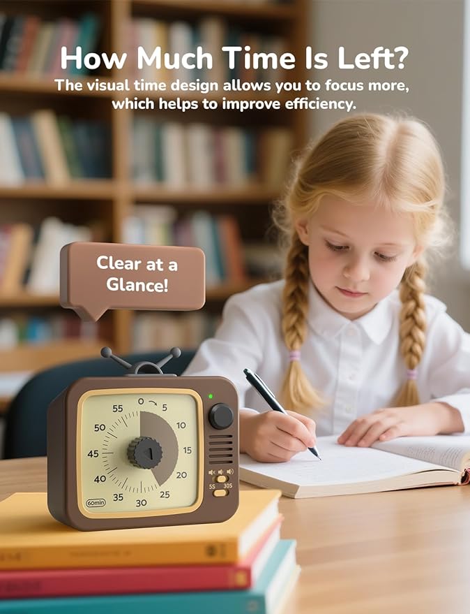 LIORQUE Visual Timer for Kids with Pause Function, 60-Minute Countdown Timers for Classroom Office Kitchen with Silent Operation, Kids Timer for Teaching