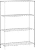 4-Tier Storage Shelves 35.4" L x 13.3" W x 53.7" H Metal Garage Shelves Standing Storage Shelf Adjustable Layer Racks with Steel Frame, Suitable for Kitchen, Garage or Commercial Use (Chrome)