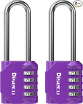 2 Pack disecu 2.6 Inch Long Shackle Combination Lock, 4 Digit Outdoor Waterproof Padlock for School Locker, Gym Locker, Storage Unit, Gate, Fence, Toolbox, Cabinet (Purple)