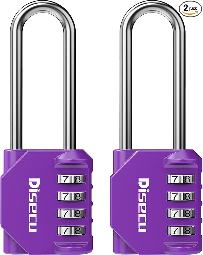 2 Pack disecu 2.6 Inch Long Shackle Combination Lock, 4 Digit Outdoor Waterproof Padlock for School Locker, Gym Locker, Storage Unit, Gate, Fence, Toolbox, Cabinet (Purple)
