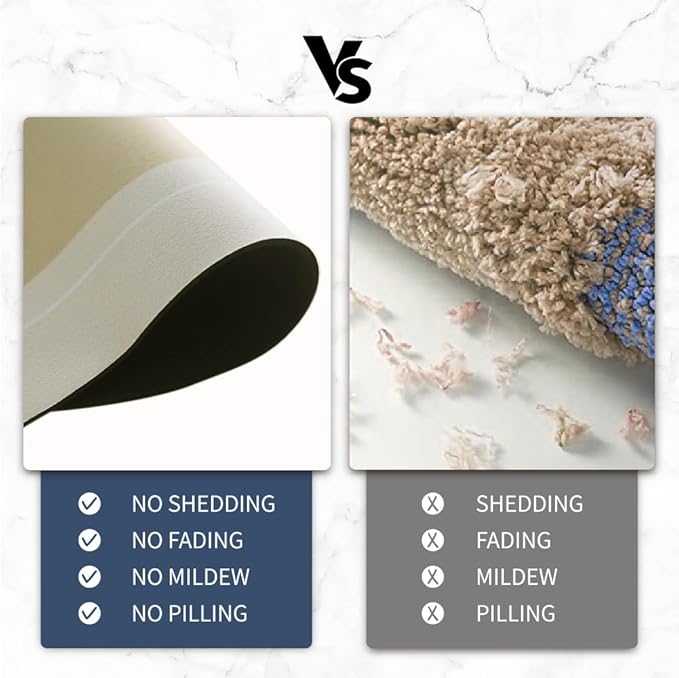 Bath Mat - Super Absorbent Non Slip Quick Dry Thin Rubber Mats for Bathroom Floor, Fit Under Door, Shower Rug for Bathtub, Beige