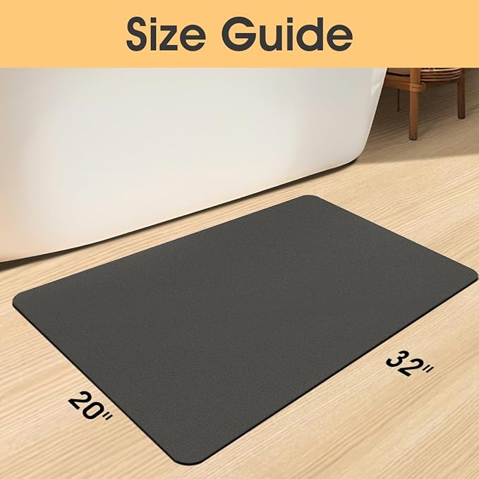 Ultra Thin Bath Mat, Upgrade Backing Non Slip Thin Bath Mats Fit Under Door, Quick Dry Ultra Absorbent Bathroom Rugs, Machine Washable Bath Rugs for Bathroom, Bathtub, Charcoal Gray/Solid/32"x20"