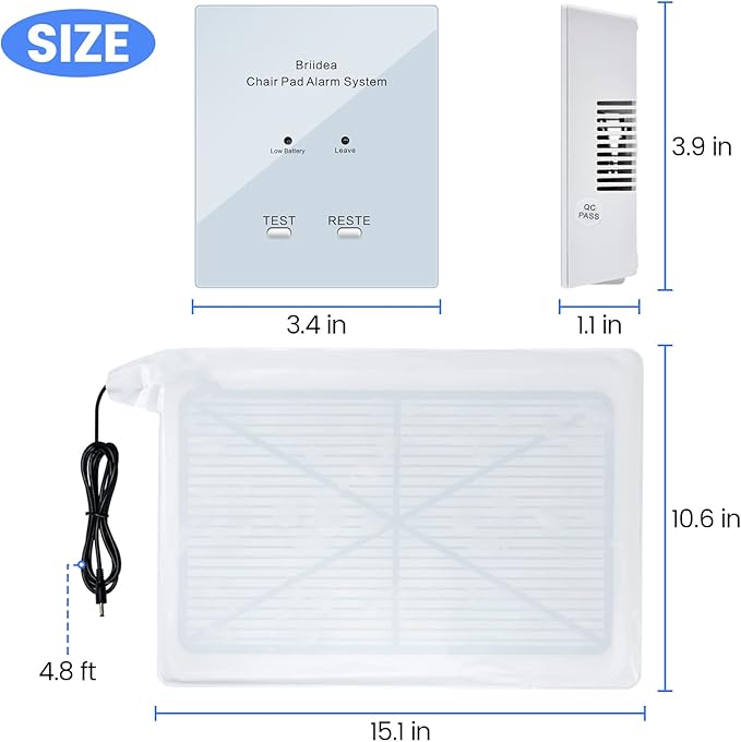 Chair Alarm for Elderly Dementia Patients, Briidea Chair Alarms and Fall Prevention for Elderly, Dual Protection of Lighting and Sound, Easy to Clean, Protecting The Safety of Wheelchair Users