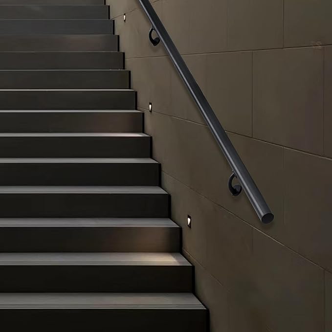 15FT Modern Aluminum Handrail Set, handrails for Indoor Stairs,Deck,Slope, Wall Mounted Staircase handrails, Zink Alloy Brackets Included,Rust Free. (Matte Black, 15 FT)