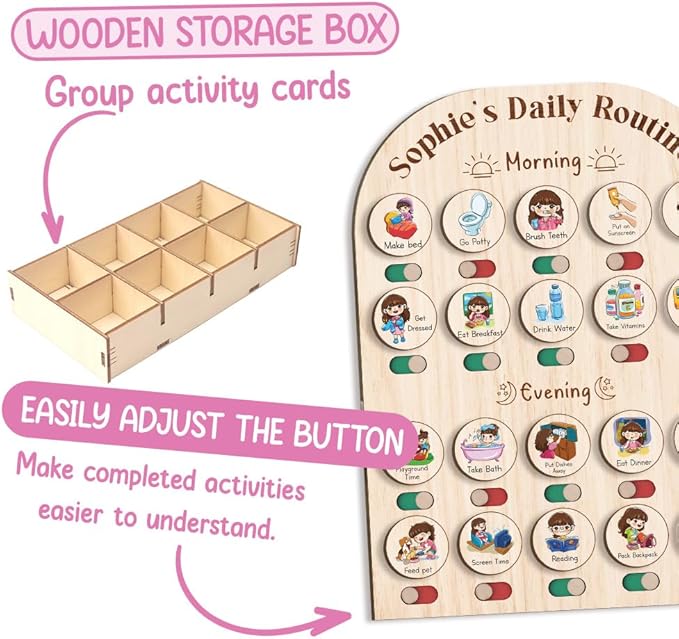 Personalized Wooden Daily Routine Chart 11x17", Visual Schedule, Routine Chart for Toddlers, Morning Bedtime Routine Chart for Toddlers (05)