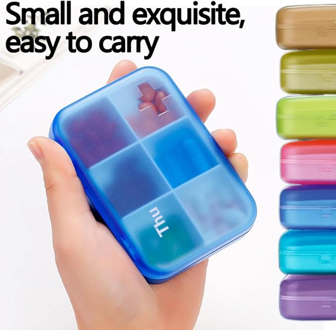 7 Piece Set Pill Organizer 6 Times a Day, Weekly Pill Case, Pill Organizer with Labels, Travel Pill Dispenser 7 Day with 42 Copartments for Medication/Vitamin/Fish Oil/Supplements - Rainbow Colors