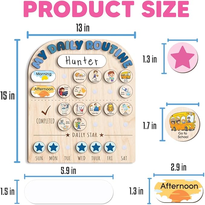 Wooden Chore Chart for Kids, Wooden Daily Routine Chart for Kids, Visual Schedule for Kids, Chore Reward Chart, Bedtime Morning Routine Chart for Toddlers