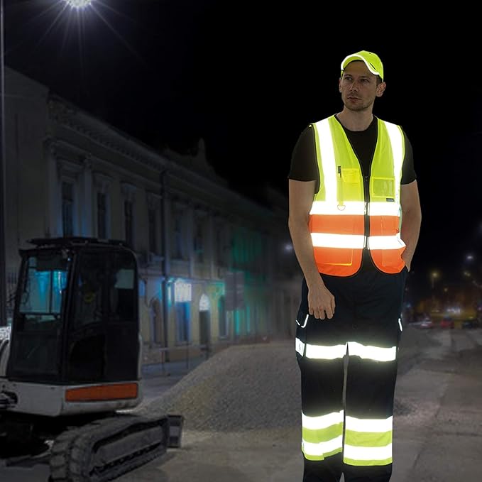 A-SAFETY Pink Safety Vest with Pockets Hi Viz Zipper Front Working Safety Vest with Reflective Strips, Multiple Colors Available,Large