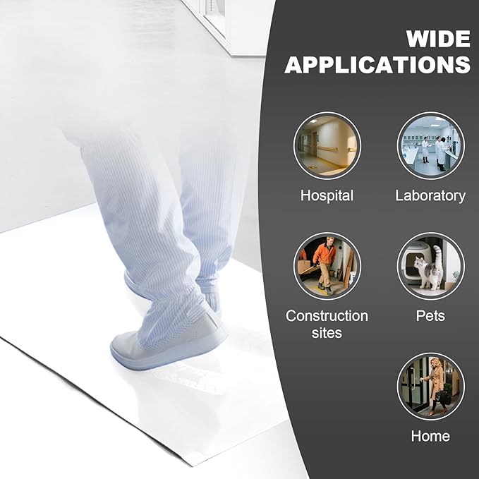 18" x 36" White Sticky Mat Tacky Pads Adhesive Floor Mat (5 Packs,150 Sheets,30 Sheets/Pack for Cleanroom Laboratory Hospital Construction Pets Home Indoor Gymnasium and Workshop