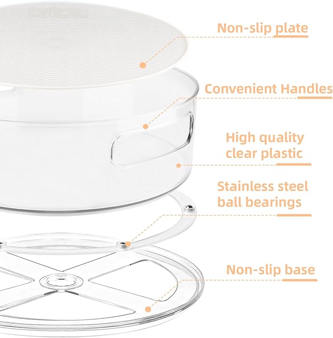 4 Pack Lazy Susan Organizer for Cabinet：Lazy Susan Turntable (8/10/11/12 Inch) with Non-Slip Mat and Handles,Turntable Rack for Kitchen,Pantry,Refrigerator,Bathroom and Vanity Countertop