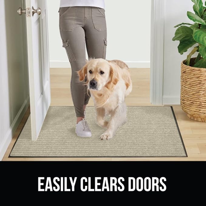 GORILLA GRIP Waterproof Traffic Guard Door Mat, 2 Pack Heavy Duty Entryway Mats, Strong Rubber Back Commercial Utility Rugs for Office Hallway, Garage Floor and Home, Low Profile Carpet, 29x17, Beige