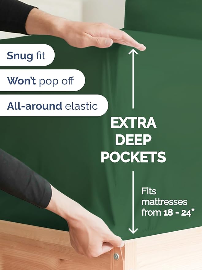 Extra Deep Cal King Sheet Set - 6 Piece Breathable & Cooling Sheets - Hotel Luxury Bed Sheets Set - Easy Fit - Soft, Wrinkle Free & Comfy Sheets Set - Emerald Green Sheet Set with Extra Deep Pockets