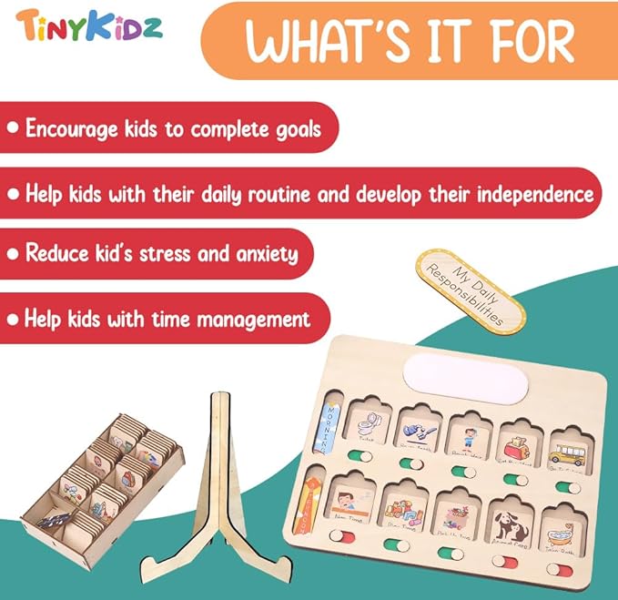 Wooden Kids Chore Routine Board, Toddler Visual Schedule, Home Responsibility Chart