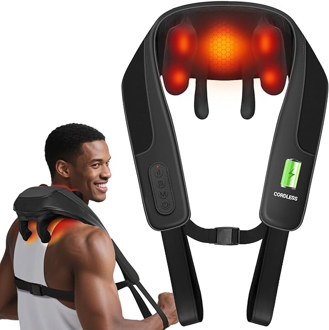 CooCoCo Cordless Neck Massager, for Christmas, Birthday Ideas for Dad Mom, Neck and Back Massager for Pain Relief Deep Tissue, Shiatsu Shoulder Massager for Pain Relief, Back Massager with Heat