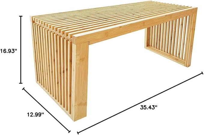 Versatile Wooden Slatted Bench - Sleek Modern Design for Dining, Entryway, Bedroom - Indoor Use with Storage Capability for Home, Kitchen, Bathroom & Beyond (Natural)