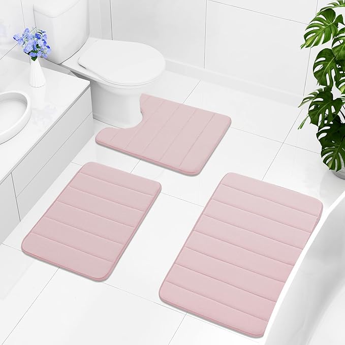 Buganda Memory Foam Bath Mat, 30" x 20", Ultra Soft and Non-Slip Bathroom Rugs, Water Absorbent and Machine Washable Bath Rug for Bathroom, Shower, and Tub, Peach